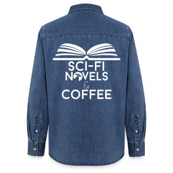 Book Lover Sci-Fi, Romane und Kaffee - Frauen Jeanshemd Organic von Stanley/Stella - verwaschenes Mittelblau  - Hinten - AI Model Female 172 light (172cm)