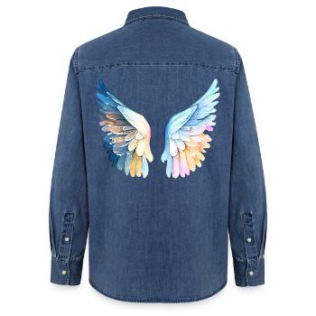 Ailes d'Ange Pastel Angelwings - Chemise en denim femme bio Stanley/Stella - bleu moyen délavé  - Dos - AI Model Female 172 light (172cm)