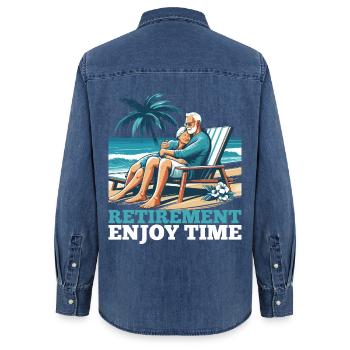 Rente Ruhestand Zeit genießen Geschenk - Frauen Jeanshemd Organic von Stanley/Stella - verwaschenes Mittelblau  - Hinten - AI Model Female 172 light (172cm)