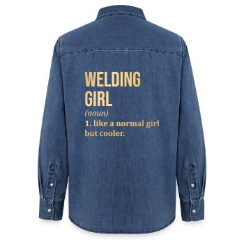 Schweißen Schweißen Schweißen - Frauen Jeanshemd Organic von Stanley/Stella - verwaschenes Mittelblau  - Hinten - AI Model Female 172 light (172cm)