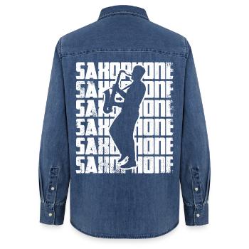 Lustiges Saxophon - Frauen Jeanshemd Organic von Stanley/Stella - verwaschenes Mittelblau  - Hinten - AI Model Female 172 light (172cm)