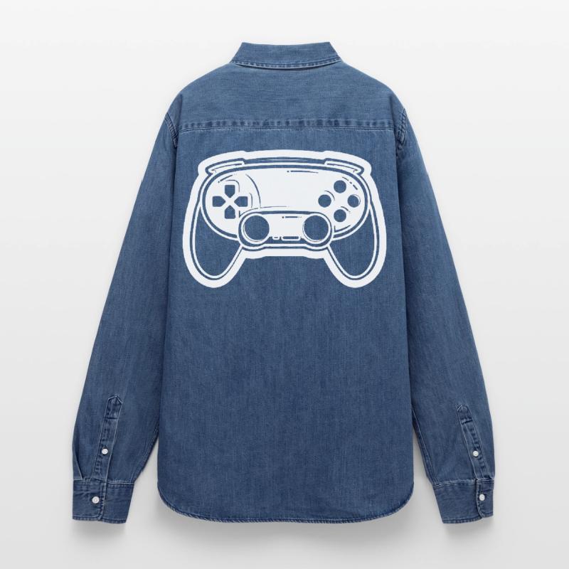 Video Game Controller Drawing Women’s Organic Denim Shirt by Stanley/Stella