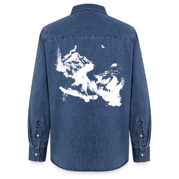 Graphismes de snowboard - Chemise en denim femme bio Stanley/Stella - bleu moyen délavé  - Dos - AI Model Female 172 light (172cm)