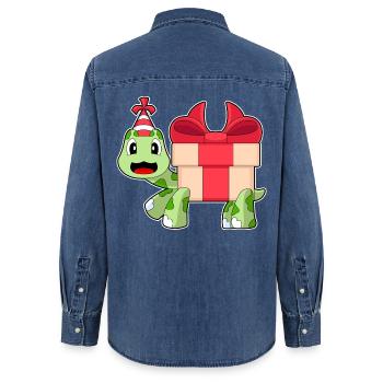 Turtle Birthday Package - Women’s Organic Denim Shirt by Stanley/Stella - mid washy  - Back - AI Model Female 172 light (172cm)