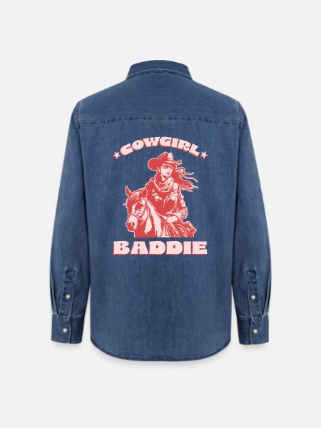 Western Baddie auf dem Pferd - Frauen Jeanshemd Organic von Stanley/Stella - verwaschenes Mittelblau 