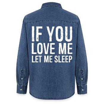 Si tu m’aimes, laisse-moi dormir - Chemise en denim femme bio Stanley/Stella - bleu moyen délavé  - Dos - AI Model Female 172 light (172cm)