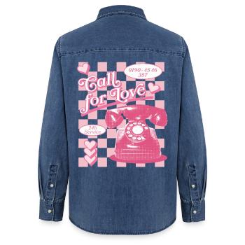 Appel à l’amour hotline esthétique - Chemise en denim femme bio Stanley/Stella - bleu moyen délavé  - Dos - AI Model Female 172 light (172cm)
