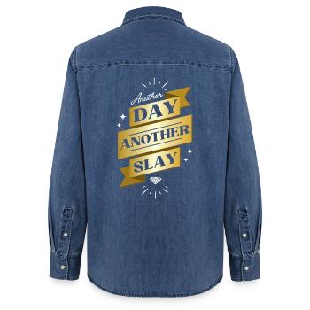 Another Day Another Slay – Glam Statement - Frauen Jeanshemd Organic von Stanley/Stella - verwaschenes Mittelblau  - Hinten - AI Model Female 172 light (172cm)