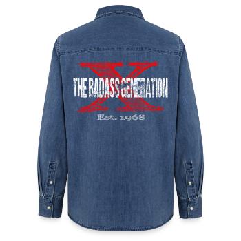 Generation X 1968  Retro - Frauen Jeanshemd Organic von Stanley/Stella - verwaschenes Mittelblau  - Hinten - AI Model Female 172 light (172cm)