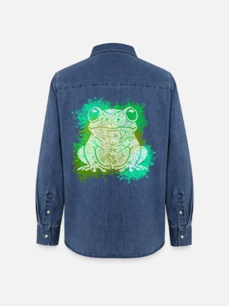 Zentangle-Frosch - Frauen Jeanshemd Organic von Stanley/Stella - verwaschenes Mittelblau
