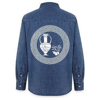 Symbol of Abundance (White) - Women’s Organic Denim Shirt by Stanley/Stella - mid washy  - Back - AI Model Female 172 light (172cm)
