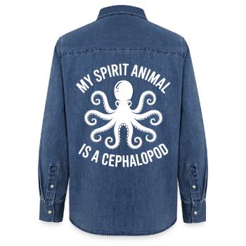 Octopus Gift Idea - Women’s Organic Denim Shirt by Stanley/Stella - mid washy  - Back - AI Model Female 172 light (172cm)