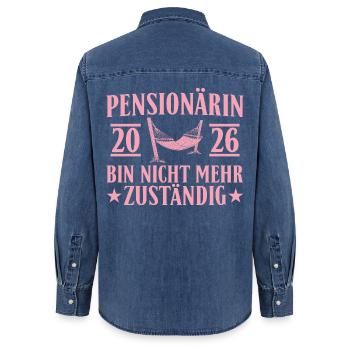 Pensioner 2026 - No longer responsible gift - Women’s Organic Denim Shirt by Stanley/Stella - mid washy  - Back - AI Model Female 172 light (172cm)
