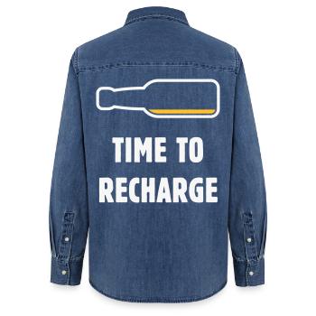 Time To Recharge (Beer / Beer / NEG 2C) - Women’s Organic Denim Shirt by Stanley/Stella - mid washy  - Back - AI Model Female 172 light (172cm)