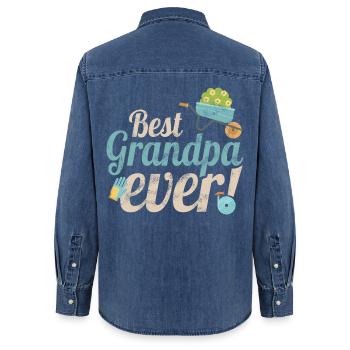 Opa Design Best Grandpa Ever Vintage für Großvater - Frauen Jeanshemd Organic von Stanley/Stella - verwaschenes Mittelblau  - Hinten - AI Model Female 172 light (172cm)