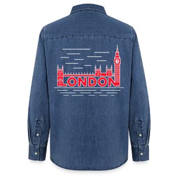 London Skyline Bold Red - Chemise en denim femme bio Stanley/Stella - bleu moyen délavé  - Dos - AI Model Female 172 light (172cm)