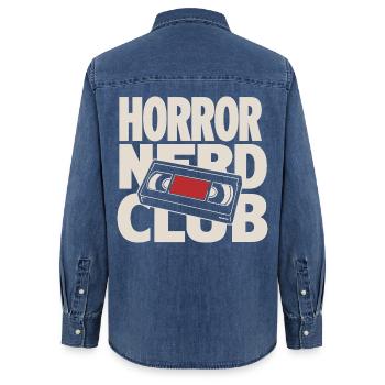 Horror Nerd Club VHS - Women’s Organic Denim Shirt by Stanley/Stella - mid washy  - Back - AI Model Female 172 light (172cm)