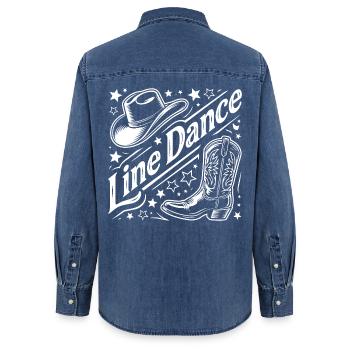 Line Dance Western Graphic - Women’s Organic Denim Shirt by Stanley/Stella - mid washy  - Back - AI Model Female 172 light (172cm)