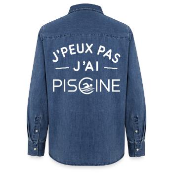 Piscine Humour Cadeau Passionné de Baignade - Chemise en denim femme bio Stanley/Stella - bleu moyen délavé  - Dos - AI Model Female 172 light (172cm)