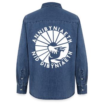 Annibyniaeth Nid Dibyniaeth - Frauen Jeanshemd Organic von Stanley/Stella - verwaschenes Mittelblau  - Hinten - AI Model Female 172 light (172cm)