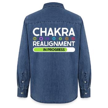 Chakra Ausrichtung - Energie im Fluss - Frauen Jeanshemd Organic von Stanley/Stella - verwaschenes Mittelblau  - Hinten - AI Model Female 172 light (172cm)
