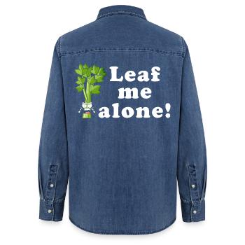 Leaf Me Alone Sellerie Wortspiel Tee - Frauen Jeanshemd Organic von Stanley/Stella - verwaschenes Mittelblau  - Hinten - AI Model Female 172 light (172cm)