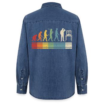 3D Druck Evolution – Vintage Maker Design - Frauen Jeanshemd Organic von Stanley/Stella - verwaschenes Mittelblau  - Hinten - AI Model Female 172 light (172cm)