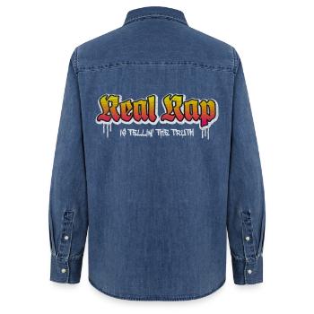 Real Rap - Frauen Jeanshemd Organic von Stanley/Stella - verwaschenes Mittelblau  - Hinten - AI Model Female 172 light (172cm)