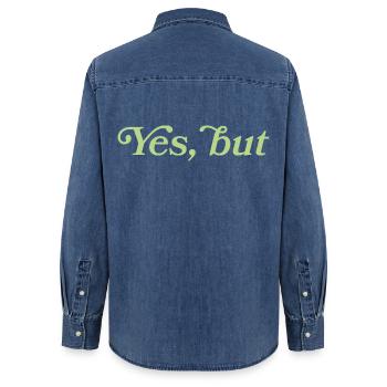 Yes, but – Minimalistisches Statement - Frauen Jeanshemd Organic von Stanley/Stella - verwaschenes Mittelblau  - Hinten - AI Model Female 172 light (172cm)