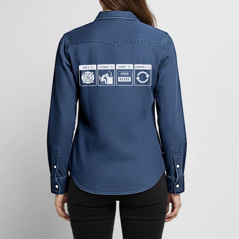 Eat Sleep Code Repeat – Coder Workflow Design Frauen Jeanshemd Organic von Stanley/Stella