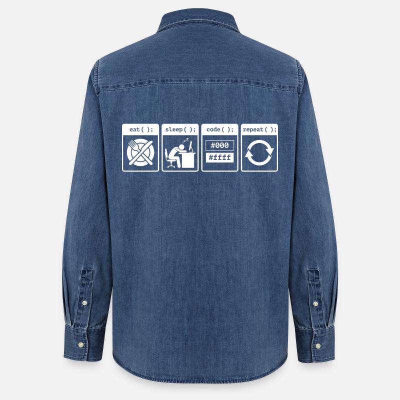 Eat Sleep Code Repeat – Coder Workflow Design - Frauen Jeanshemd Organic von Stanley/Stella - verwaschenes Mittelblau 