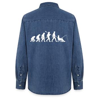 Evolution - Angler, Angeln Geschenk - Frauen Jeanshemd Organic von Stanley/Stella - verwaschenes Mittelblau  - Hinten - AI Model Female 172 light (172cm)