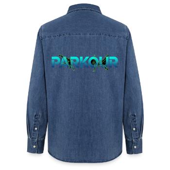Parkour Freerunning Sport - Chemise en denim femme bio Stanley/Stella - bleu moyen délavé  - Dos - AI Model Female 172 light (172cm)