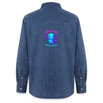 Bleib locker sei ein Axolotl | Neon Spruch Design - Frauen Jeanshemd Organic von Stanley/Stella - verwaschenes Mittelblau  - Hinten - AI Model Female 172 light (172cm)