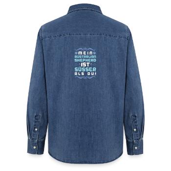 Chien australien chien dicton - Chemise en denim femme bio Stanley/Stella - bleu moyen délavé  - Dos - AI Model Female 172 light (172cm)