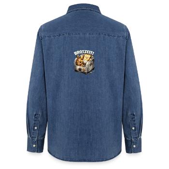 Brotzeit! Lustiges Toast Humor Shirt - Frauen Jeanshemd Organic von Stanley/Stella - verwaschenes Mittelblau  - Hinten - AI Model Female 172 light (172cm)