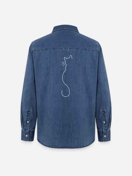 Katzen Silhouette in weiß - Frauen Jeanshemd Organic von Stanley/Stella - verwaschenes Mittelblau
