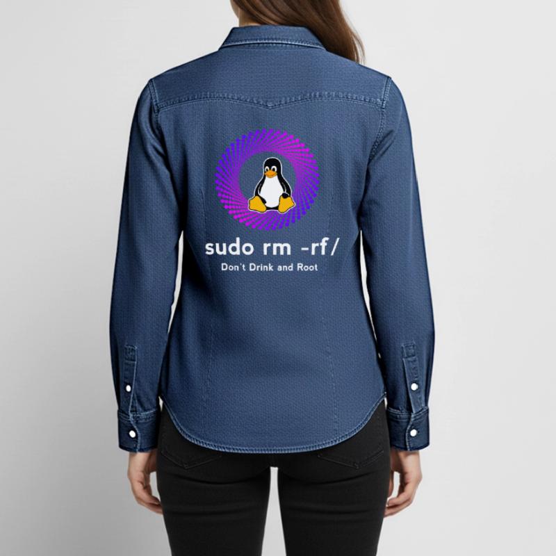 Computer Sys admin Penguin Nerd pc sudo rm -rf cod Women’s Organic Denim Shirt by Stanley/Stella