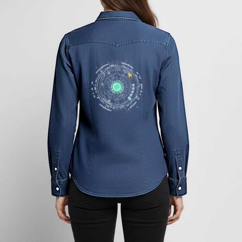 nerd CPU core computer code pc board spaceship Women’s Organic Denim Shirt by Stanley/Stella