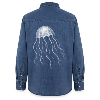 Méduse - Chemise en denim femme bio Stanley/Stella - bleu moyen délavé  - Dos - AI Model Female 172 light (172cm)