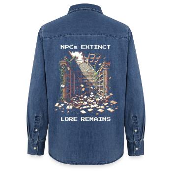 NPCs gone, lore stays | Post-apocalyptic - Women’s Organic Denim Shirt by Stanley/Stella - mid washy  - Back - AI Model Female 172 light (172cm)