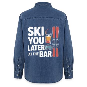 Apres Ski You Later at the Bar  - Frauen Jeanshemd Organic von Stanley/Stella - verwaschenes Mittelblau  - Hinten - AI Model Female 172 light (172cm)