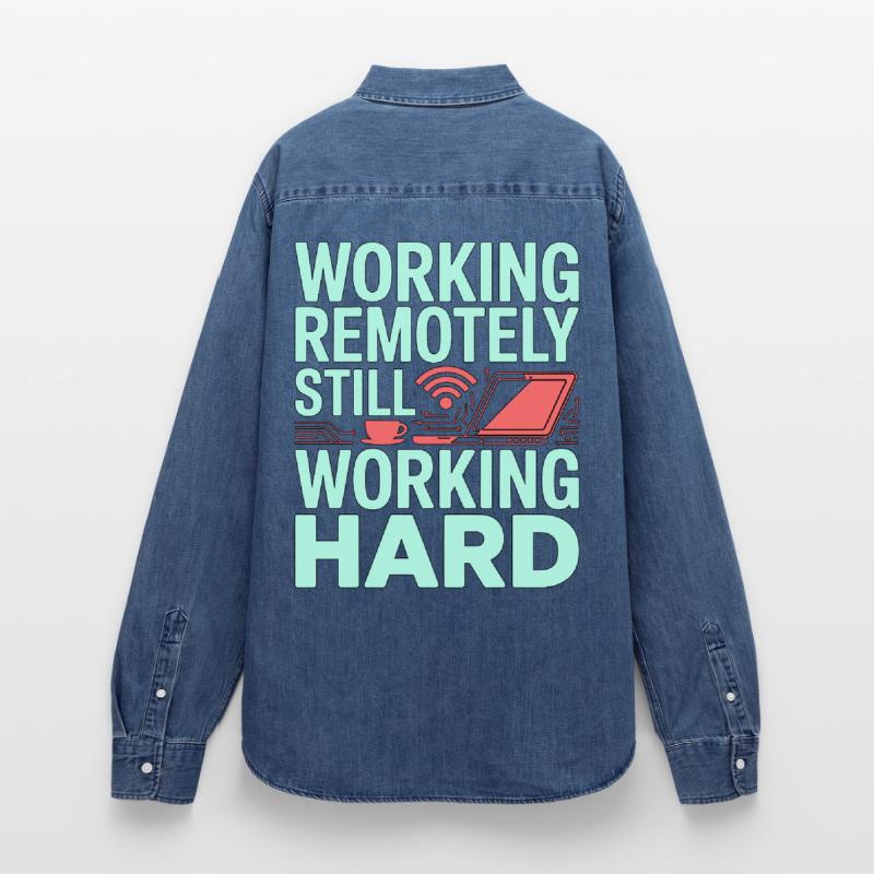 Remote Developer Working Remotely Web Programmer Women’s Organic Denim Shirt by Stanley/Stella