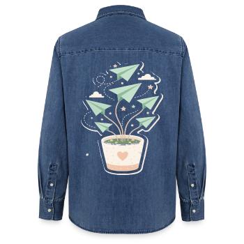 Papierflieger Pflanze Wuchs - Frauen Jeanshemd Organic von Stanley/Stella - verwaschenes Mittelblau  - Hinten - AI Model Female 172 light (172cm)