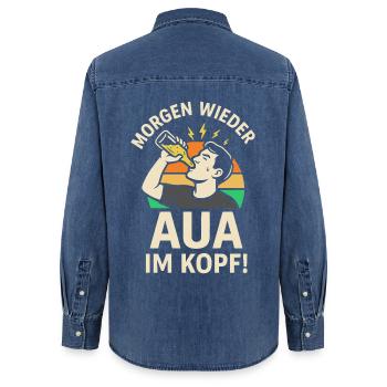Morgen wieder AUA im Kopf! - Frauen Jeanshemd Organic von Stanley/Stella - verwaschenes Mittelblau  - Hinten - AI Model Female 172 light (172cm)