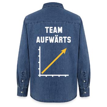 Team Aufwärts (Erfolg / Fortschritt / NEG Gold 2C) - Frauen Jeanshemd Organic von Stanley/Stella - verwaschenes Mittelblau  - Hinten - AI Model Female 172 light (172cm)