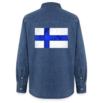 Finnland Flagge - Frauen Jeanshemd Organic von Stanley/Stella - verwaschenes Mittelblau  - Hinten - AI Model Female 172 light (172cm)