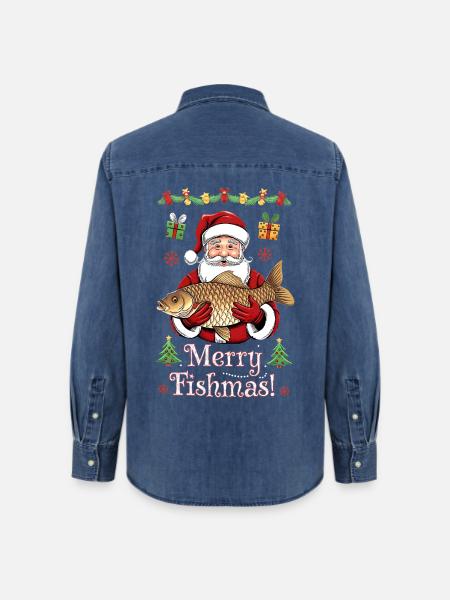 Merry Fishmas Angler Weihnachten Karpfen Fisch - Frauen Jeanshemd Organic von Stanley/Stella - verwaschenes Mittelblau