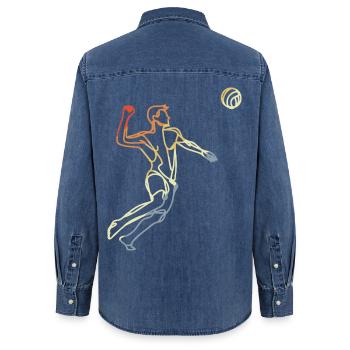 Beach Volley-ball Vintage Line Art - Chemise en denim femme bio Stanley/Stella - bleu moyen délavé  - Dos - AI Model Female 172 light (172cm)