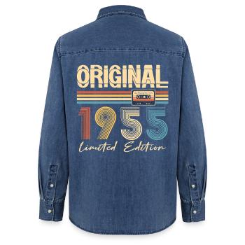 70. Geburtstag Original 1955 70 Jahre altes Geschenk - Frauen Jeanshemd Organic von Stanley/Stella - verwaschenes Mittelblau  - Hinten - AI Model Female 172 light (172cm)